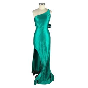 CITY STUDIO Women's Green Zippered Slitted Asymmetric Cut Out Prom Gown Size S